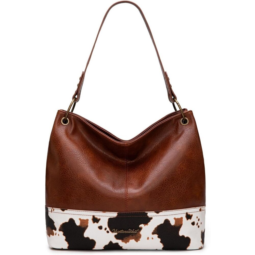 Women A-cow Brown Imported Zipper Ladies Shoulder Handbags with Back Pocket